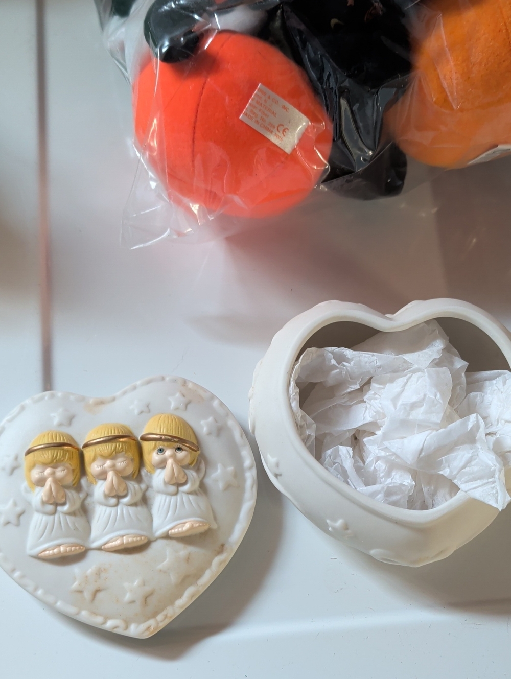 Heart-Shaped Ceramic Trinket Box with Three Angels